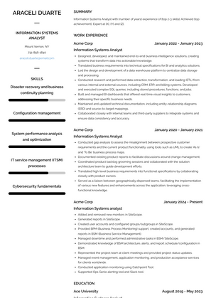 Information Systems Analyst Resume Sample and Template