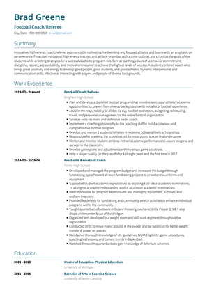 Referee and Coach CV Example and Template