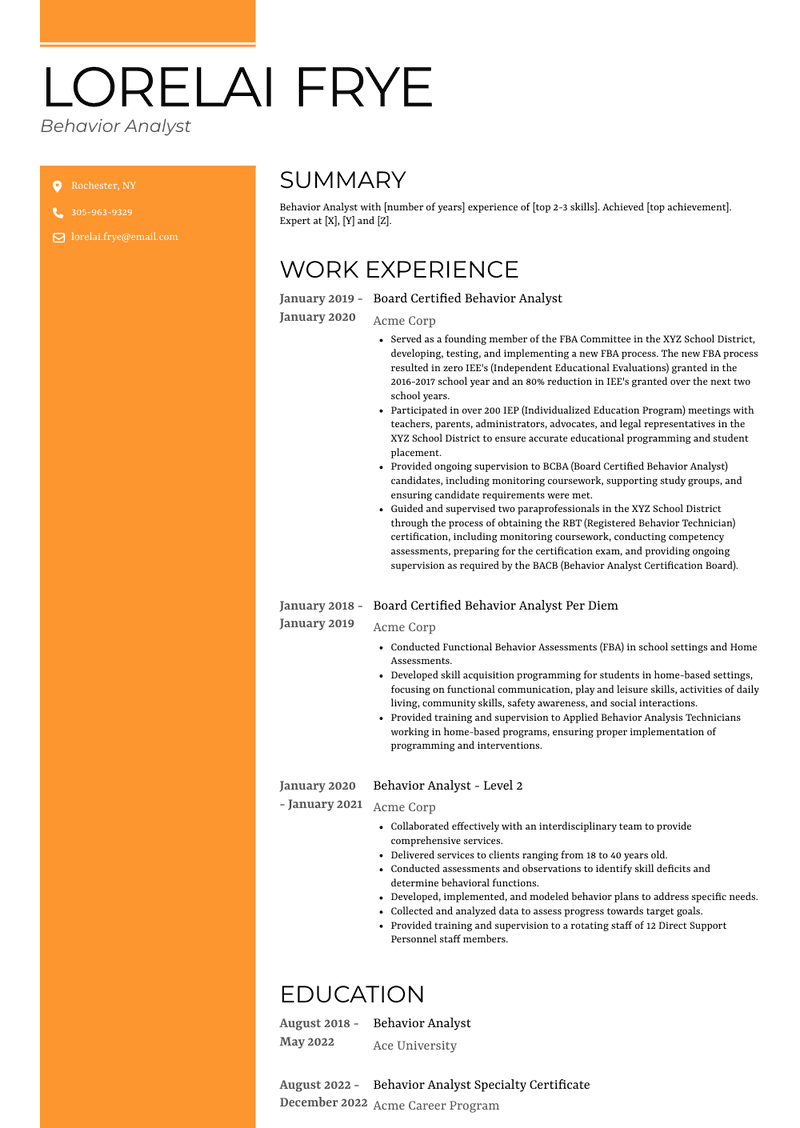 Behavior Analyst Resume Sample and Template