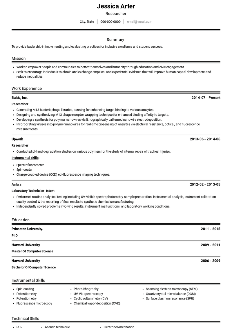 Researcher Resume Sample and Template