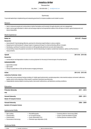 Researcher Resume Sample and Template