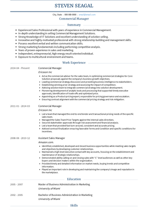 Commercial Manager Resume Sample and Template