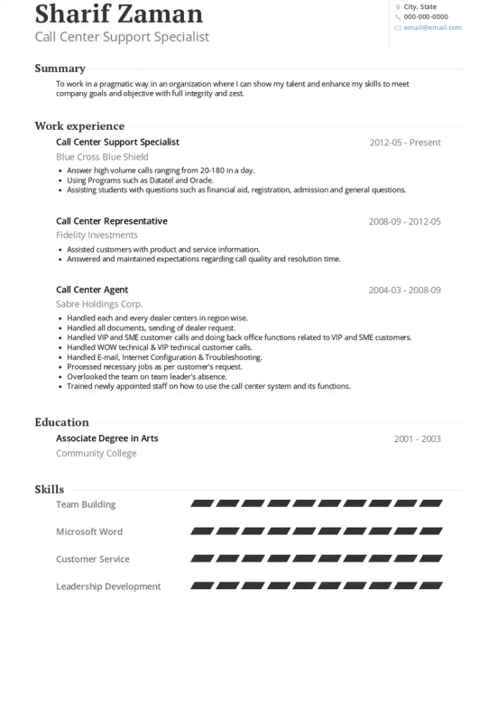 Call Center Resume Objective Examples