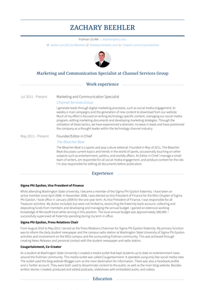 Marketing And Communication Specialist Resume Sample and Template