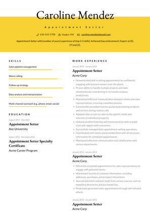 Appointment Setter Resume Sample and Template