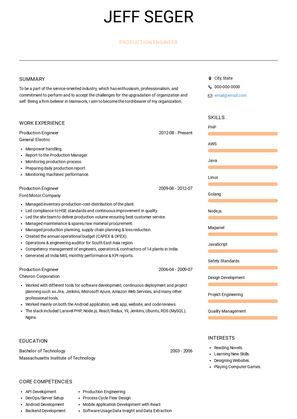 Production Engineer Resume Sample and Template