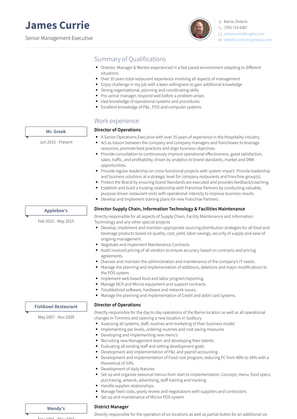Director Supply Chain, Information Technology &
















Facilities Maintenance Resume Sample and Template