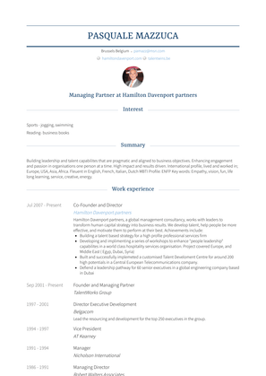 Co Founder And Director Resume Sample and Template