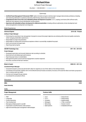 Software Project Manager Resume Sample and Template