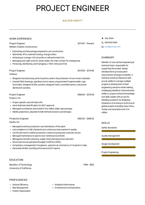 Project Engineer Resume Sample and Template