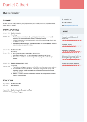 Student Recruiter Resume Sample and Template