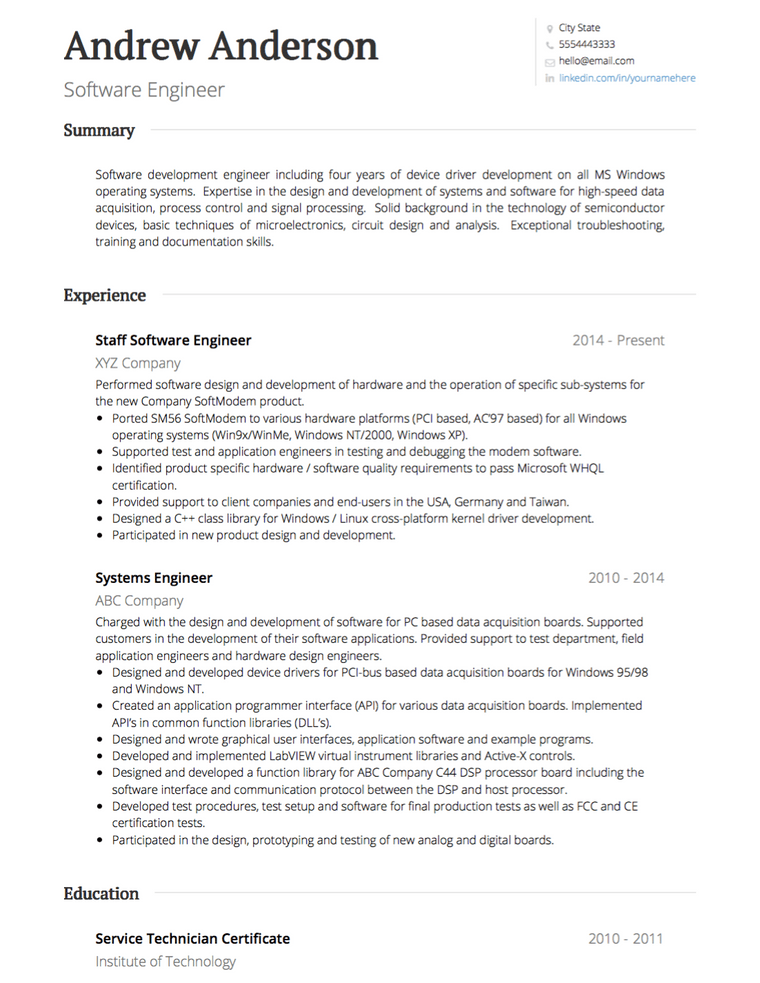 Standard CV Template