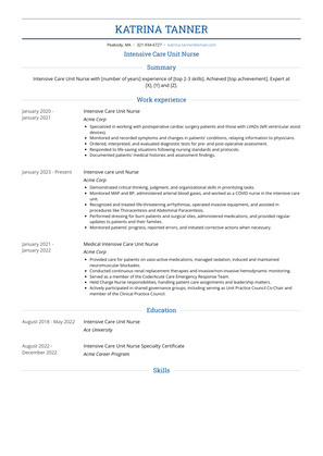 Intensive Care Unit Nurse Resume Sample and Template