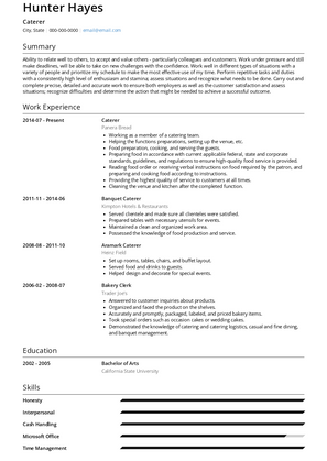 Caterer Resume Sample and Template