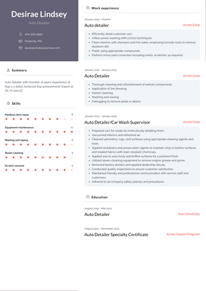 Auto Detailer Resume Sample and Template