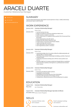 Customer Relationship Manager Resume Sample and Template