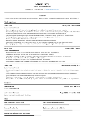 Junior Business Analyst Resume Sample and Template