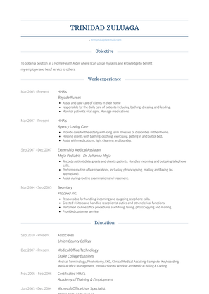 Hha's Resume Sample and Template