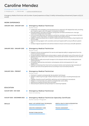 Emergency Medical Technician Resume Sample and Template