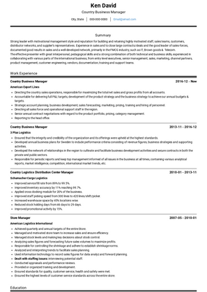 Country Business Manager Resume Sample and Template