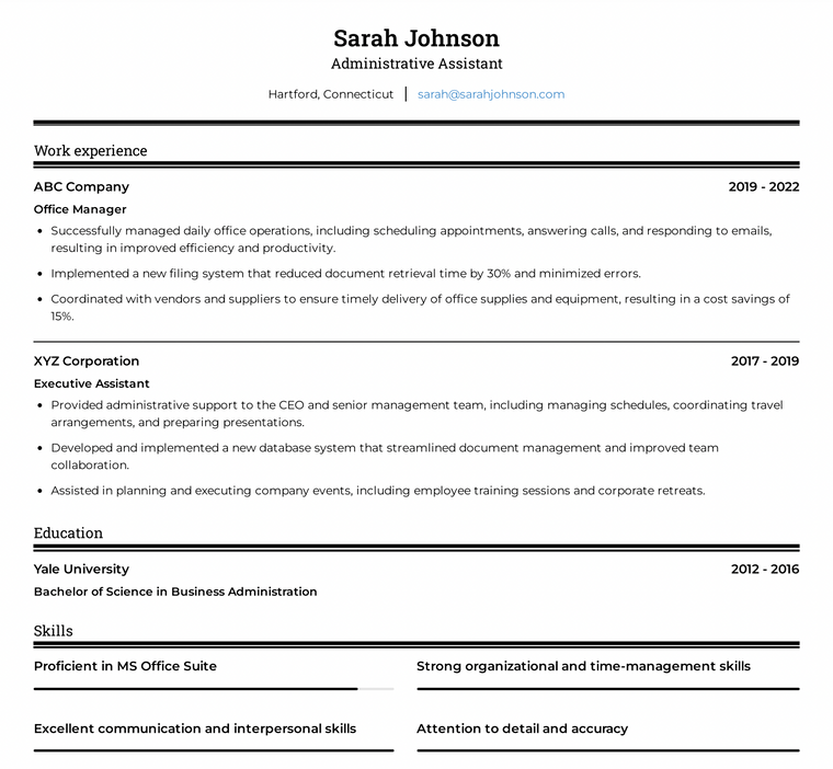 Simple Administration CV Template
