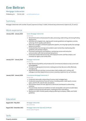 Mortgage Underwriter Resume Sample and Template