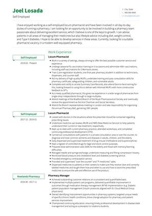 Self-Employed Locum Pharmacist CV Example and Template