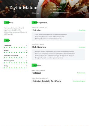 Historian Resume Sample and Template