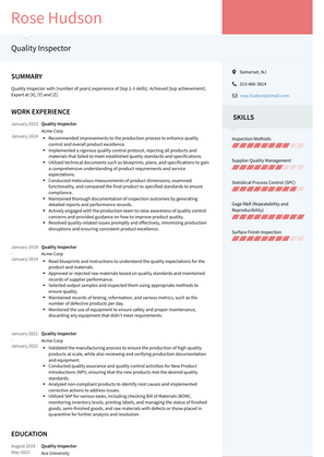 Quality Inspector Resume Sample and Template