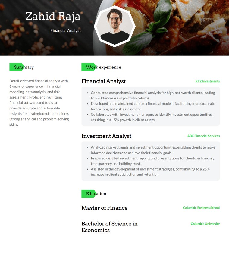 Two Column Photo Resume Template - Rainier