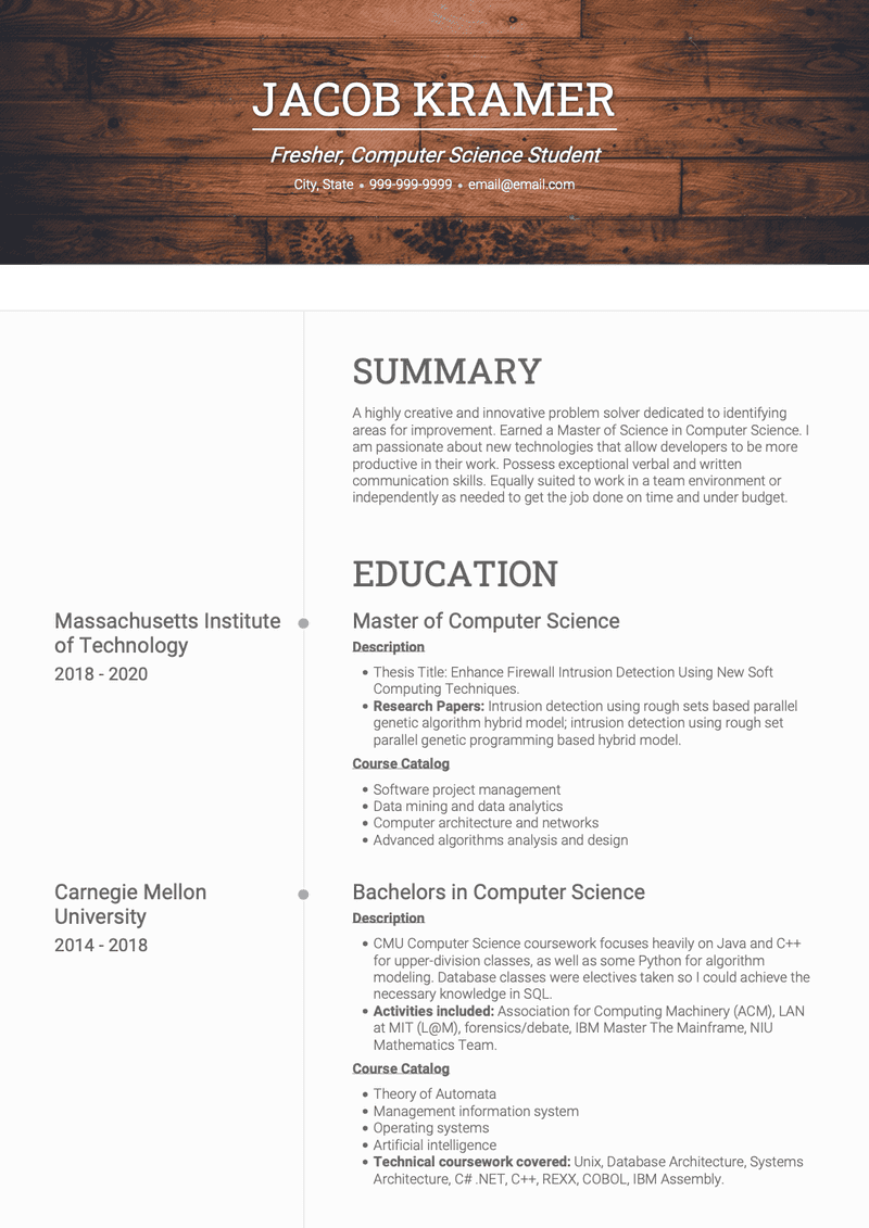 Fresher CV Example and Template