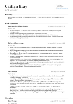 Data Manager Resume Sample and Template