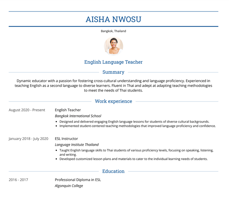 Thailand Resume Example - Monte