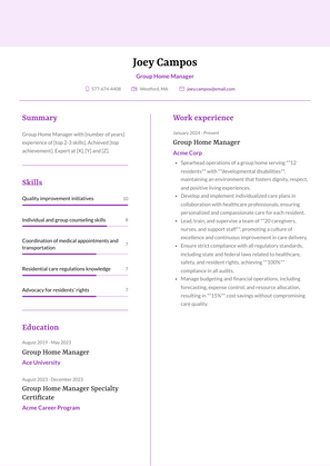 Group Home Manager Resume Sample and Template