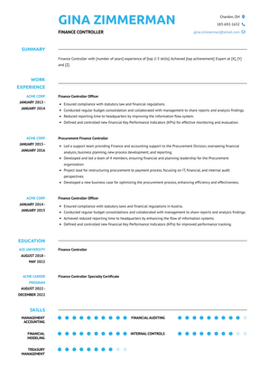 Finance Controller Resume Sample and Template