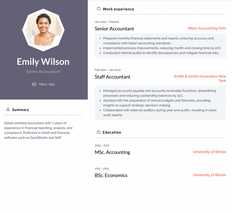 Italy Resume Example - Accountant