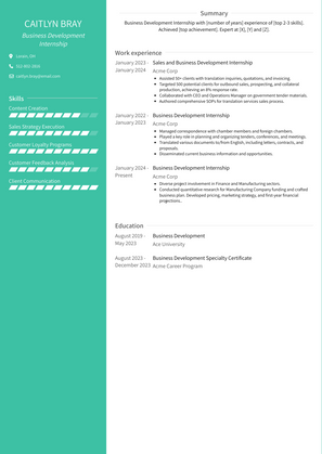 Business Development Internship Resume Sample and Template