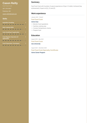 Fast Food Cook Resume Sample and Template