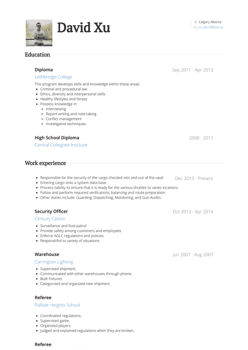 Referee Resume Sample and Template