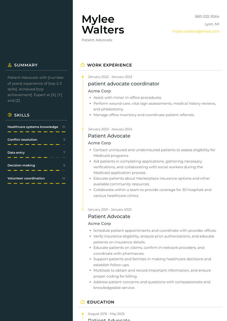 Patient Advocate Resume Sample and Template