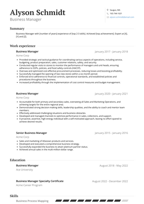 Business Manager Resume Sample and Template