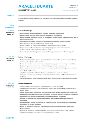 Business Office Manager Resume Sample and Template