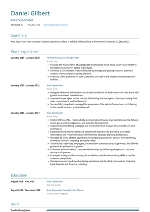 Area Supervisor Resume Sample and Template