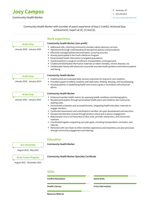 Community Health Worker Resume Sample and Template