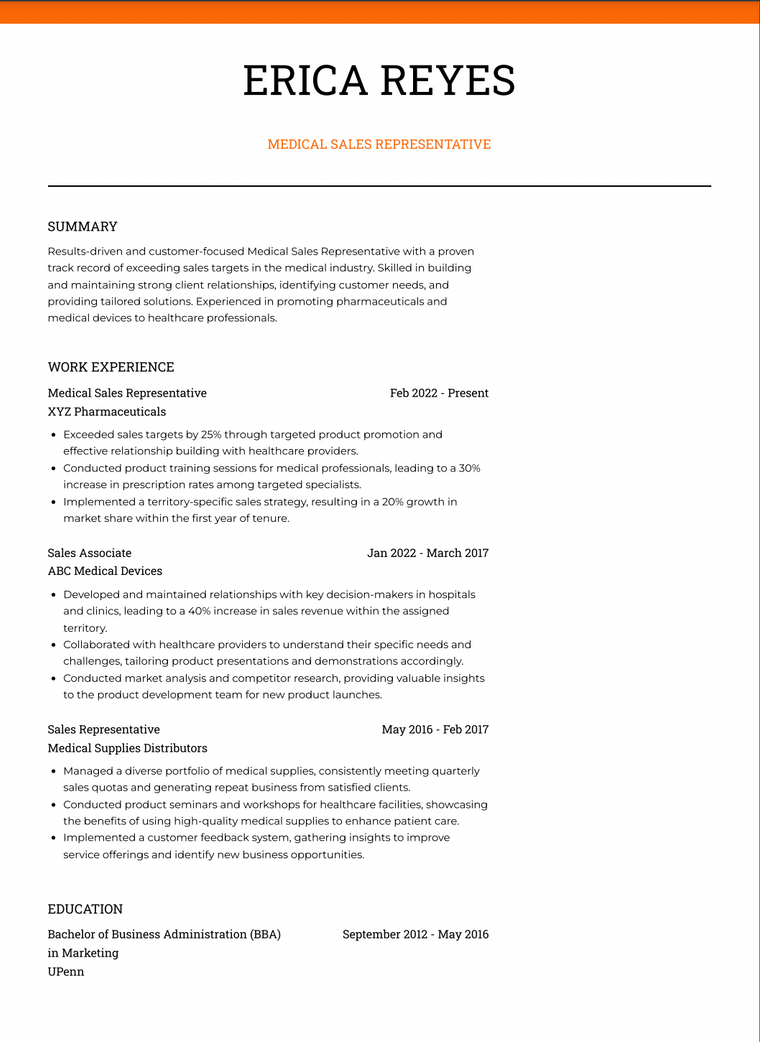 Resume Template for Medical Field - Chloe