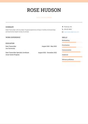 Data Transcriber Resume Sample and Template