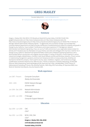 Computer Consultant Resume Sample and Template