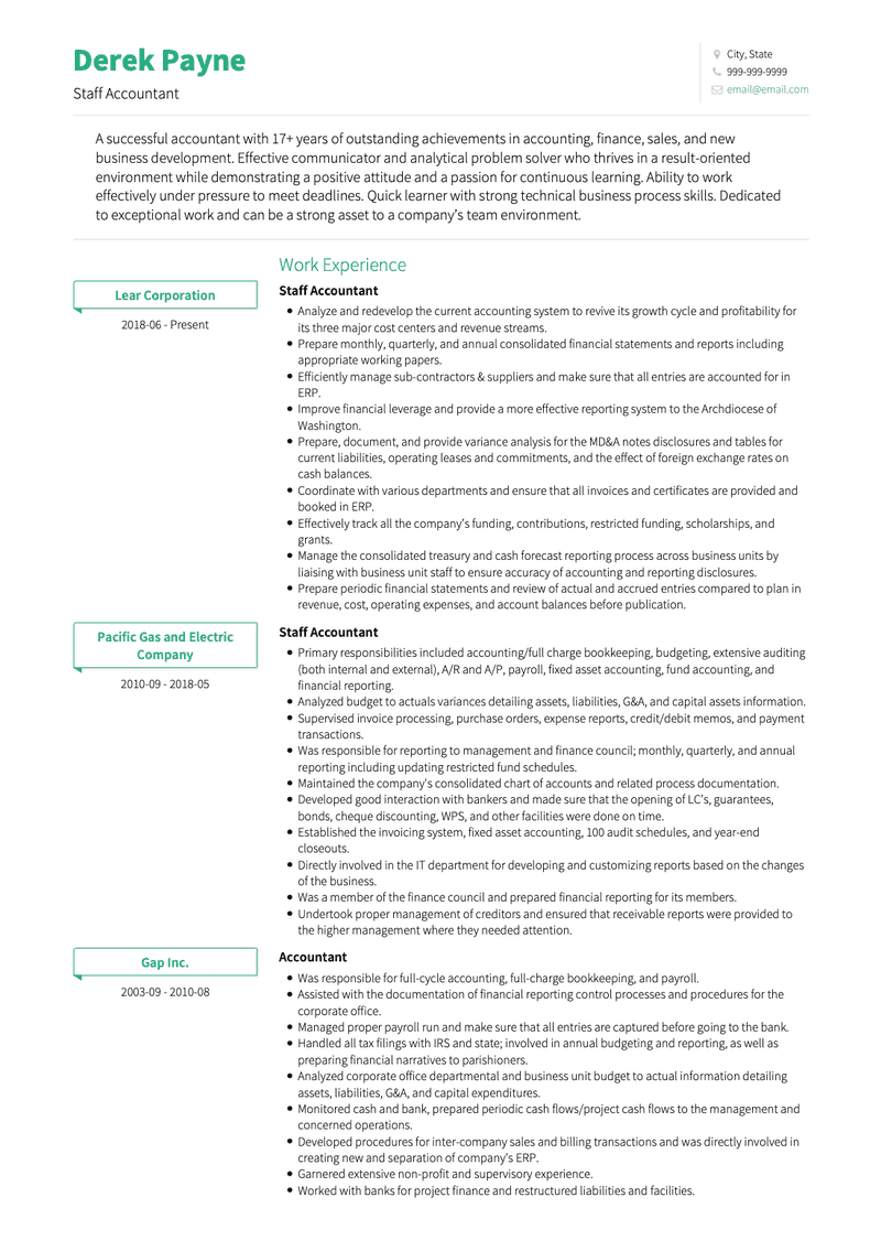 Staff CV Example and Template