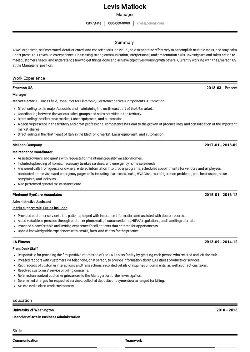 Manager Resume Sample and Template