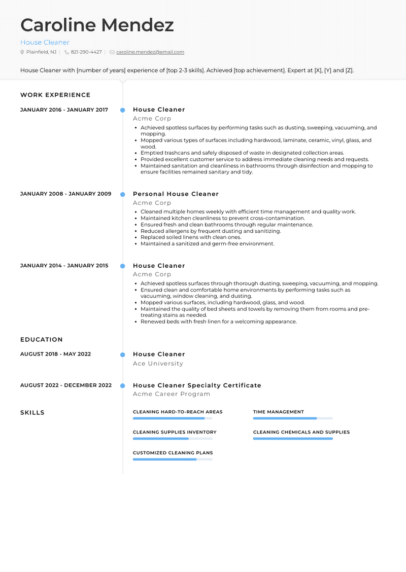 House Cleaner Resume Examples And Templates House Cleaner Resume Examples And Templates